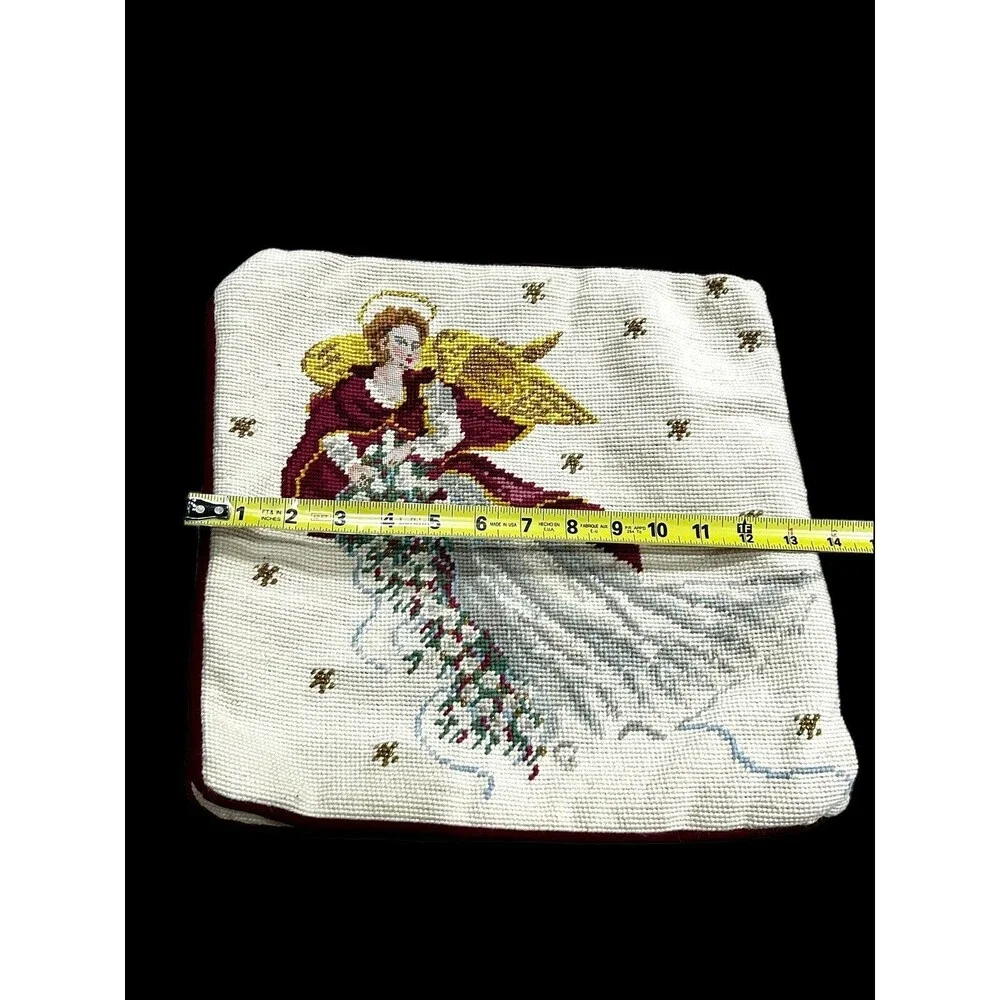 Vtg Needlepoint Christmas Angel Pillow Cases Because Burgundy Velvet Blue Gold